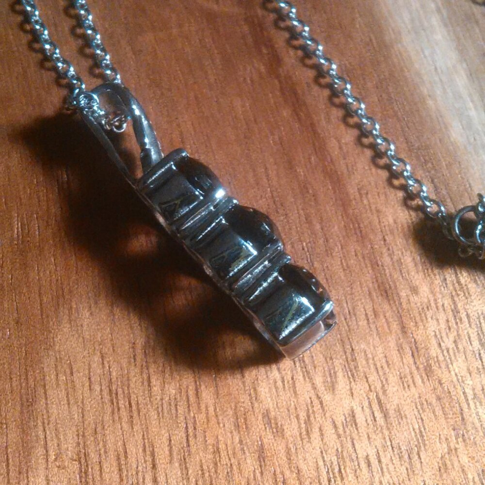 Brazilian Smokey Quartz Three Stone Stainless Steel Pendant Necklace - Picture 8 of 14